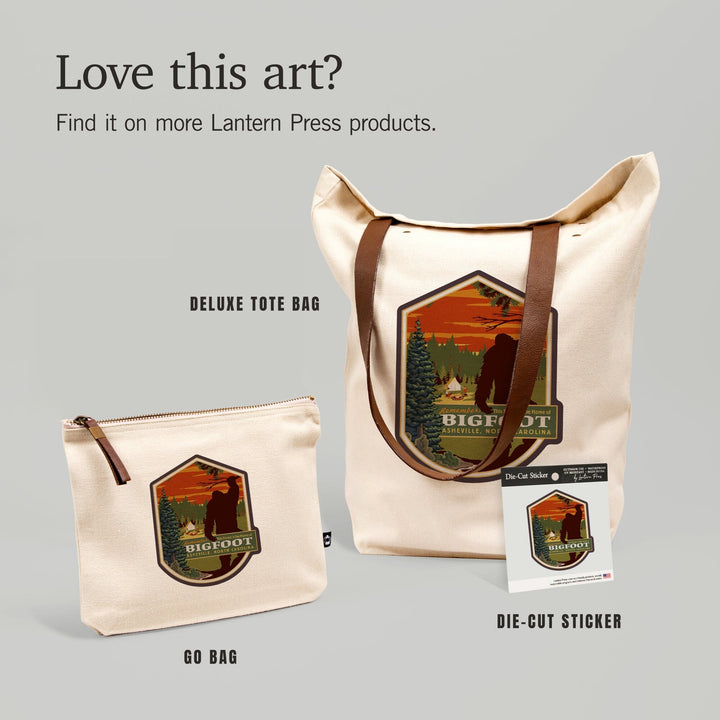 Asheville, North Carolina, Home of Bigfoot,, Organic Cotton Zipper Pouch, Go Bag Go Bag Lantern Press 