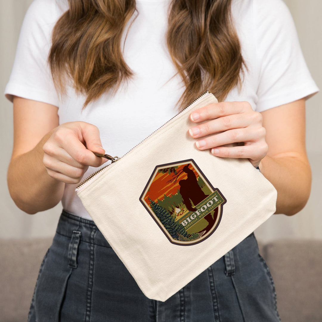 Asheville, North Carolina, Home of Bigfoot,, Organic Cotton Zipper Pouch, Go Bag Go Bag Lantern Press 