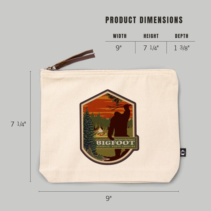 Asheville, North Carolina, Home of Bigfoot,, Organic Cotton Zipper Pouch, Go Bag Go Bag Lantern Press 