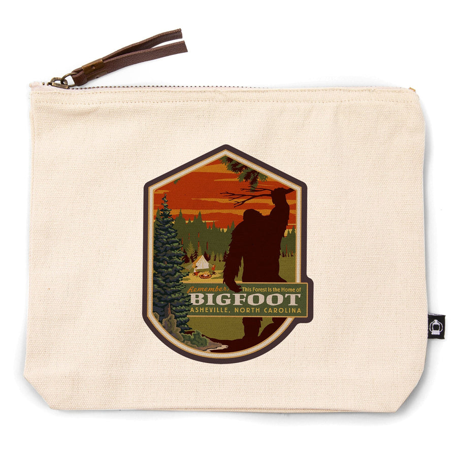 Asheville, North Carolina, Home of Bigfoot,, Organic Cotton Zipper Pouch, Go Bag Go Bag Lantern Press 