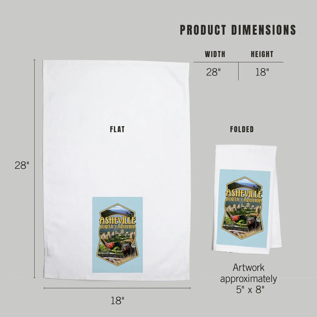 Asheville, North Carolina, Montage Scenes, Contour, Organic Cotton Kitchen Tea Towels Kitchen Lantern Press 