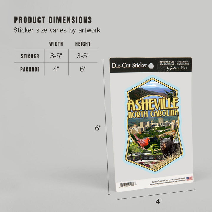 Asheville, North Carolina, Montage Scenes, Contour, Vinyl Sticker Sticker Lantern Press 