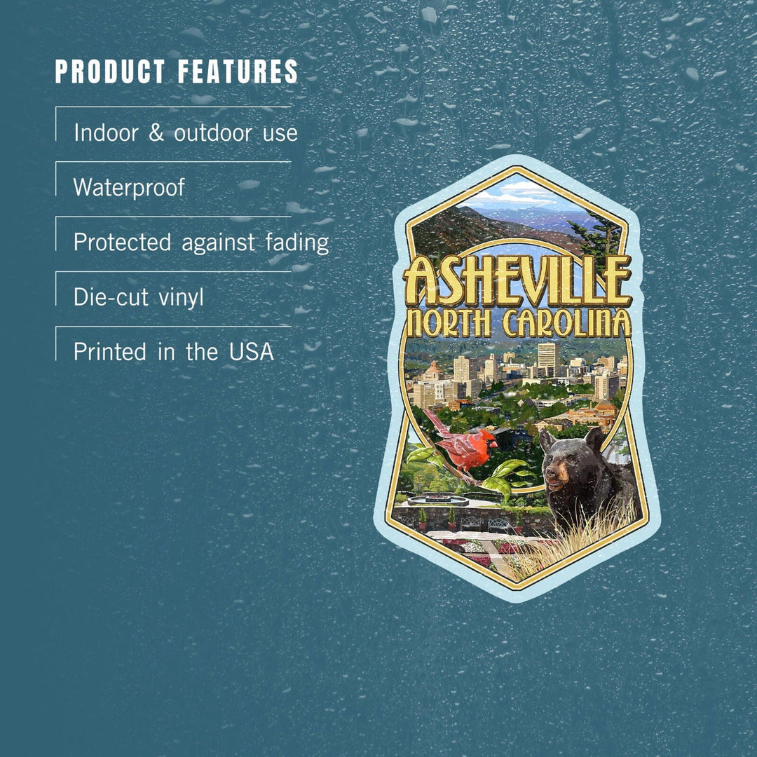 Asheville, North Carolina, Montage Scenes, Contour, Vinyl Sticker Sticker Lantern Press 
