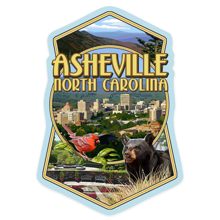 Asheville, North Carolina, Montage Scenes, Contour, Vinyl Sticker Sticker Lantern Press 