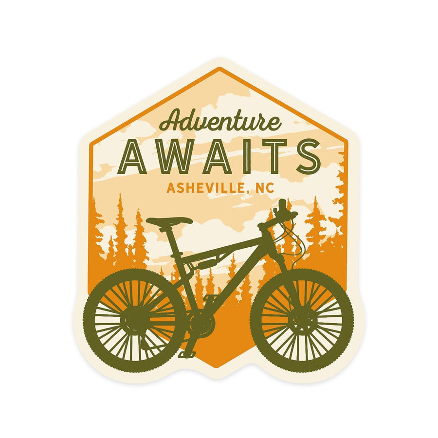 Asheville, North Carolina, Mountain Bike, Adventure Awaits, Contour, Vinyl Sticker Sticker Lantern Press 