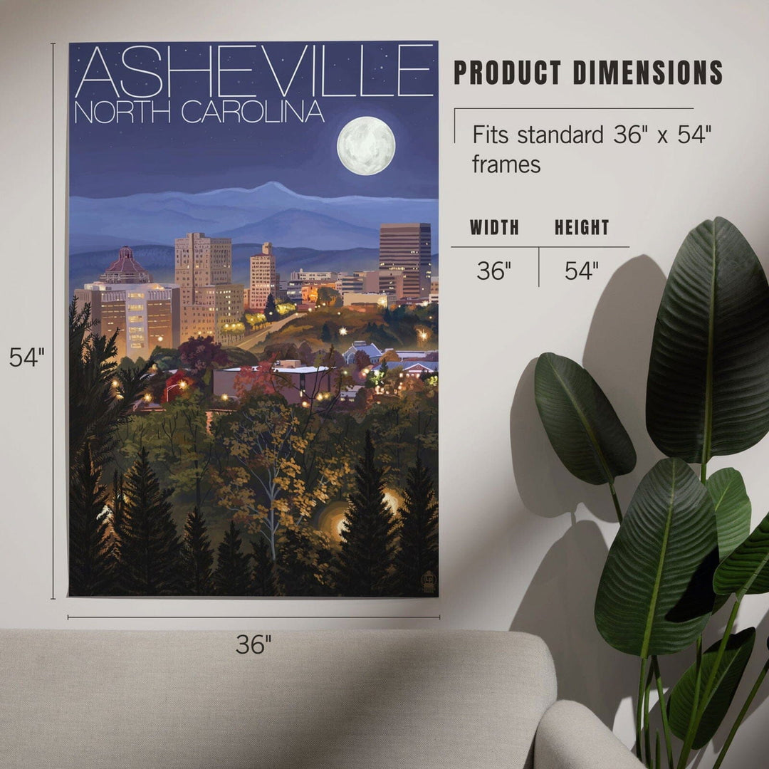 Asheville, North Carolina, Skyline at Night, Art & Giclee Prints Art Lantern Press 