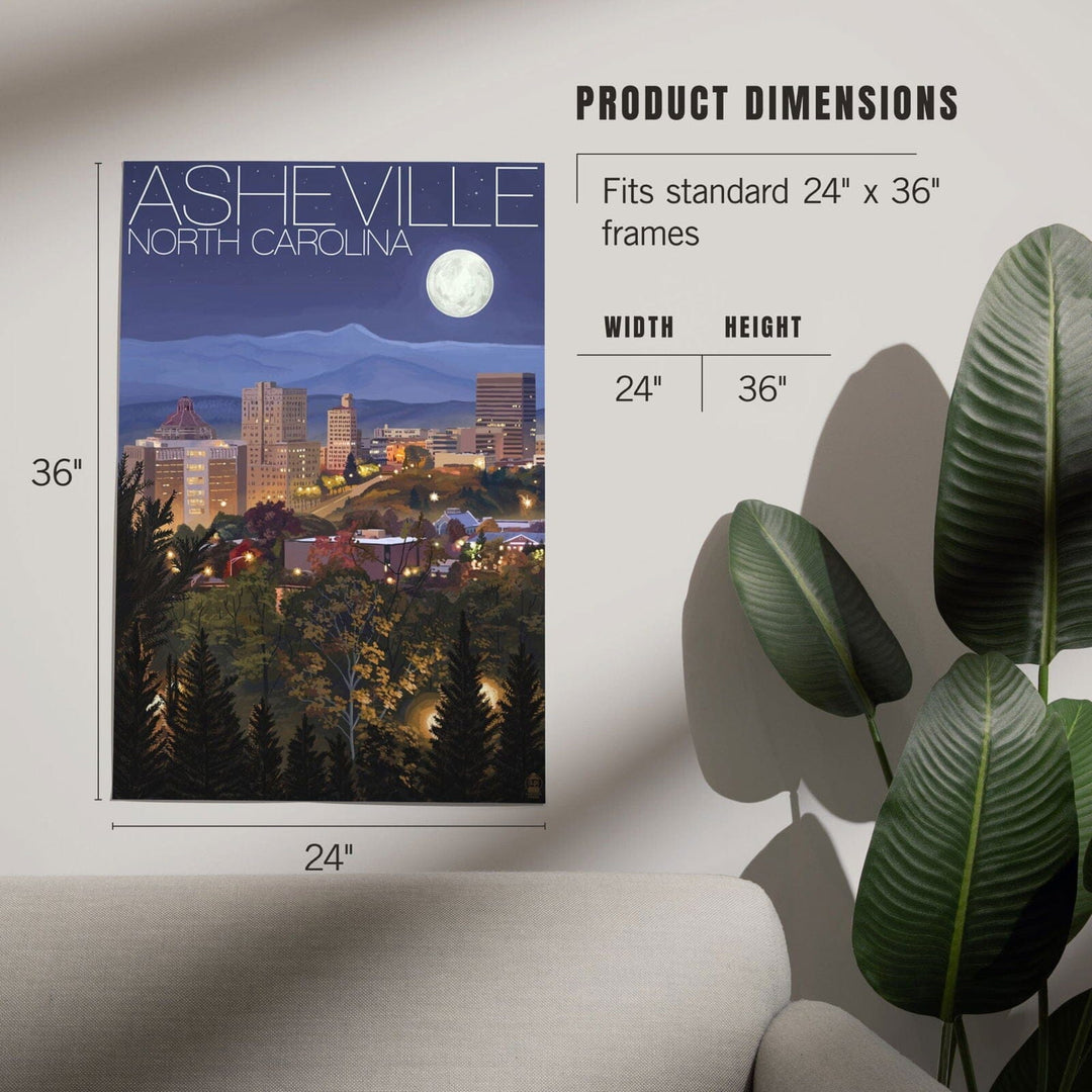 Asheville, North Carolina, Skyline at Night, Art & Giclee Prints Art Lantern Press 