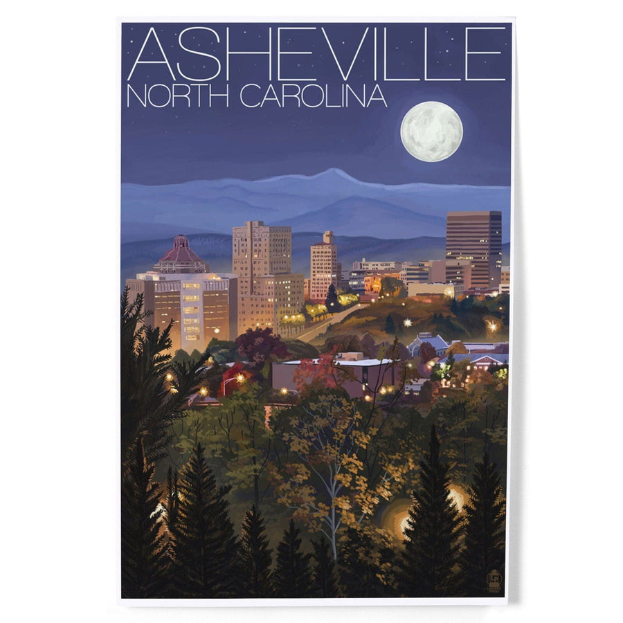 Asheville, North Carolina, Skyline at Night, Art & Giclee Prints Art Lantern Press 