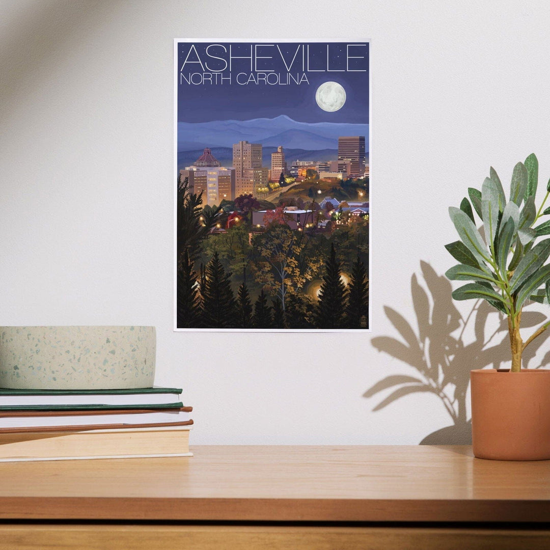 Asheville, North Carolina, Skyline at Night, Art & Giclee Prints Art Lantern Press 