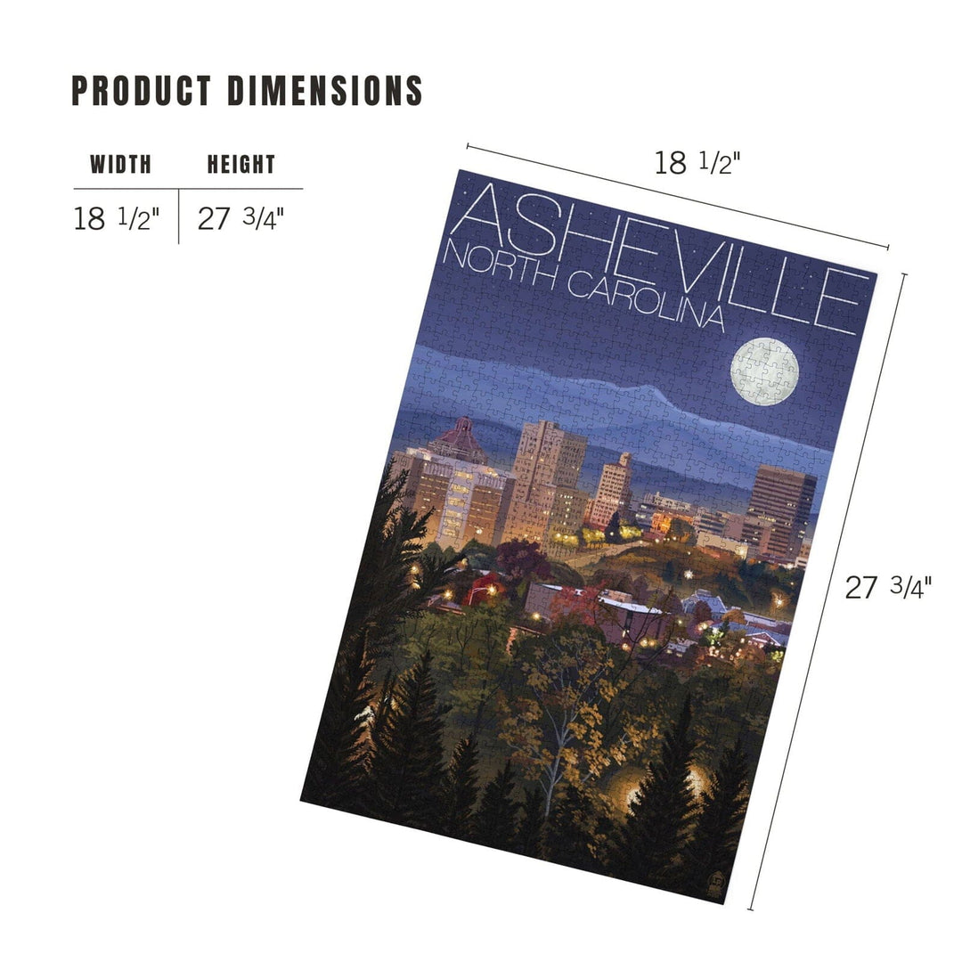 Asheville, North Carolina, Skyline at Night, Jigsaw Puzzle Puzzle Lantern Press 