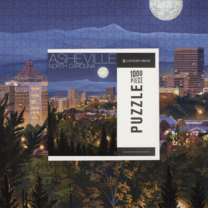 Asheville, North Carolina, Skyline at Night, Jigsaw Puzzle Puzzle Lantern Press 