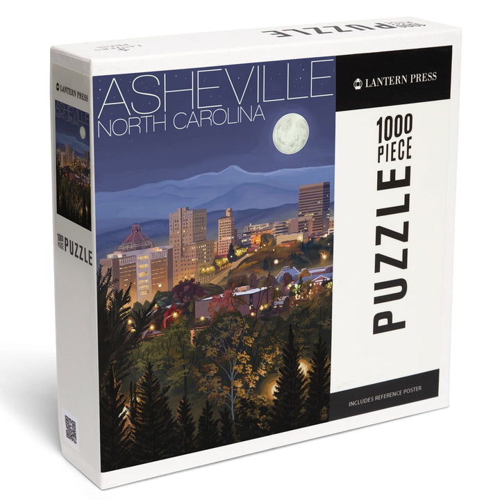 Asheville, North Carolina, Skyline at Night, Jigsaw Puzzle Puzzle Lantern Press 