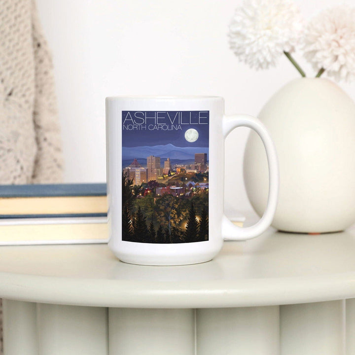 Asheville, North Carolina, Skyline at Night, Lantern Press Artwork, Ceramic Mug Mugs Lantern Press 