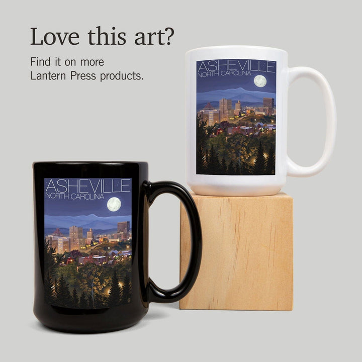 Asheville, North Carolina, Skyline at Night, Lantern Press Artwork, Ceramic Mug Mugs Lantern Press 