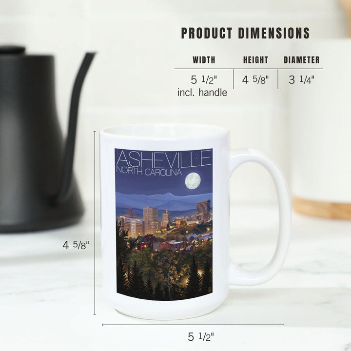 Asheville, North Carolina, Skyline at Night, Lantern Press Artwork, Ceramic Mug Mugs Lantern Press 