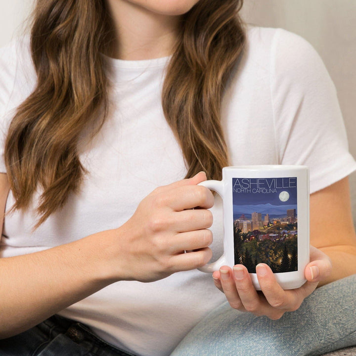 Asheville, North Carolina, Skyline at Night, Lantern Press Artwork, Ceramic Mug Mugs Lantern Press 