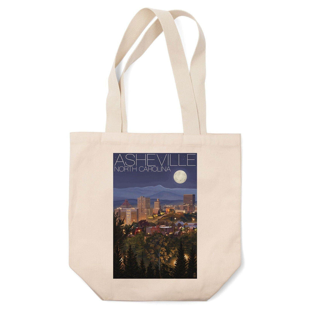 Asheville, North Carolina, Skyline at Night, Lantern Press Artwork, Tote Bag Totes Lantern Press 