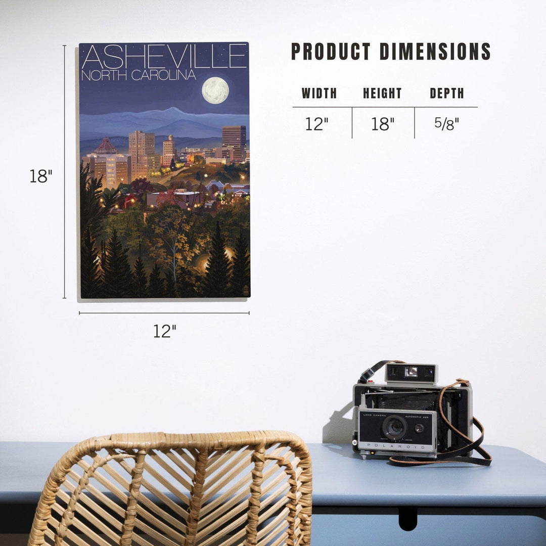 Asheville, North Carolina, Skyline at Night, Lantern Press Artwork, Wood Signs and Postcards Wood Lantern Press 