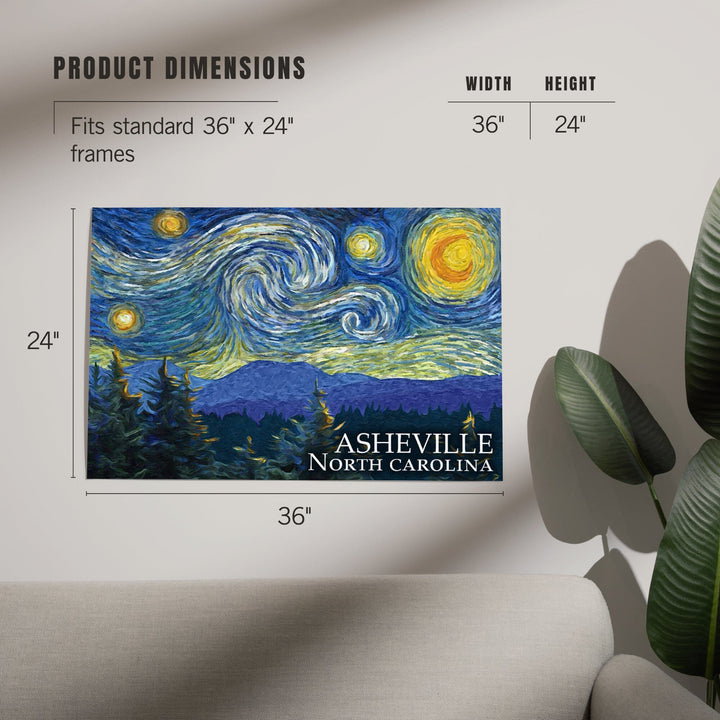 Asheville, North Carolina, Starry Night, Art & Giclee Prints Art Lantern Press 