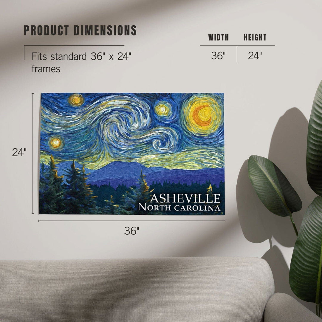 Asheville, North Carolina, Starry Night, Art & Giclee Prints Art Lantern Press 