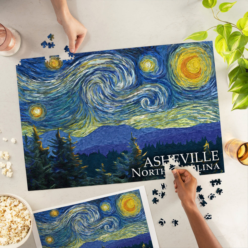 Asheville, North Carolina, Starry Night, Jigsaw Puzzle Puzzle Lantern Press 