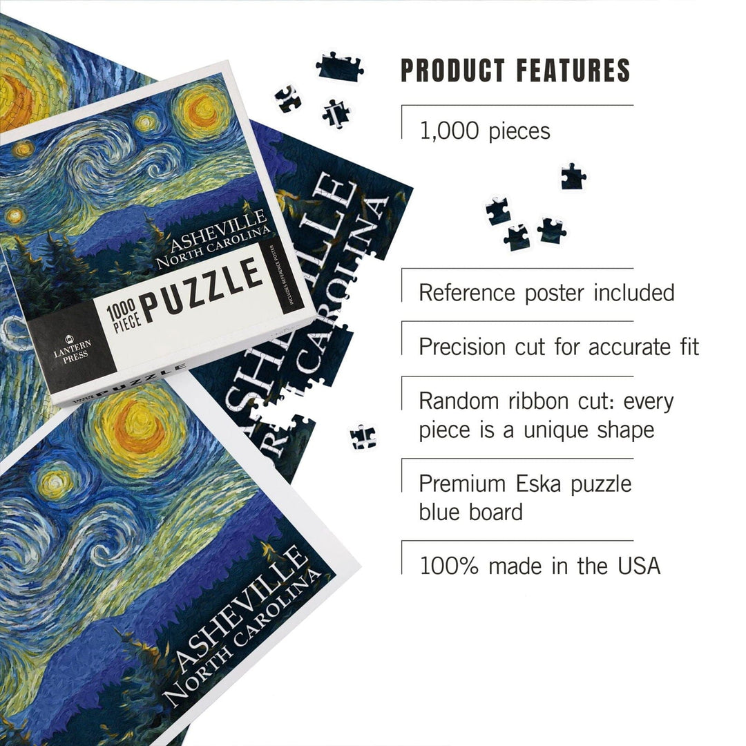 Asheville, North Carolina, Starry Night, Jigsaw Puzzle Puzzle Lantern Press 