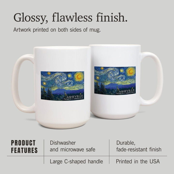 Asheville, North Carolina, Starry Night, Lantern Press Artwork, Ceramic Mug Mugs Lantern Press 