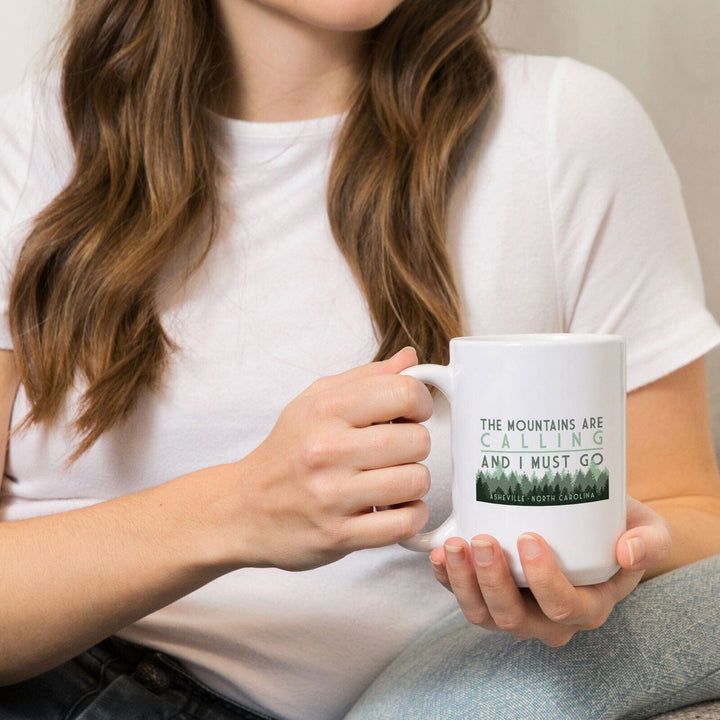 Asheville, North Carolina, The Mountains Are Calling, Pine Trees, Lantern Press Artwork, Ceramic Mug Mugs Lantern Press 