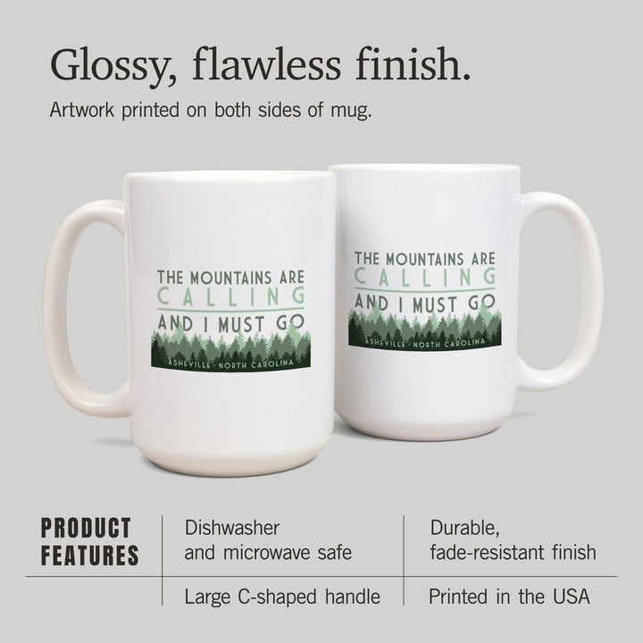 Asheville, North Carolina, The Mountains Are Calling, Pine Trees, Lantern Press Artwork, Ceramic Mug Mugs Lantern Press 