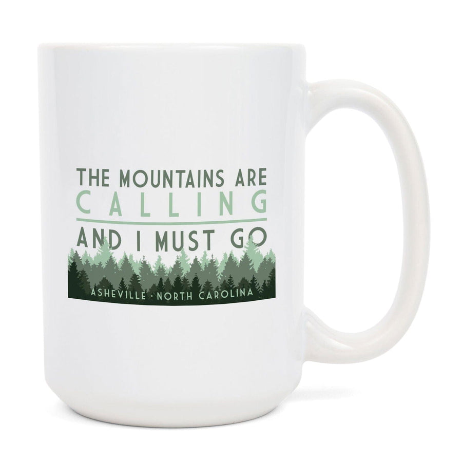 Asheville, North Carolina, The Mountains Are Calling, Pine Trees, Lantern Press Artwork, Ceramic Mug Mugs Lantern Press 