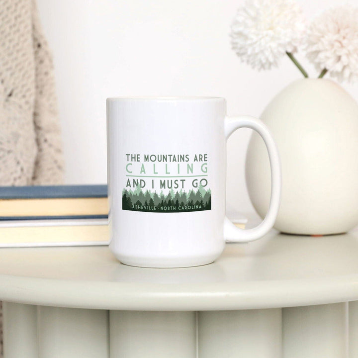 Asheville, North Carolina, The Mountains Are Calling, Pine Trees, Lantern Press Artwork, Ceramic Mug Mugs Lantern Press 