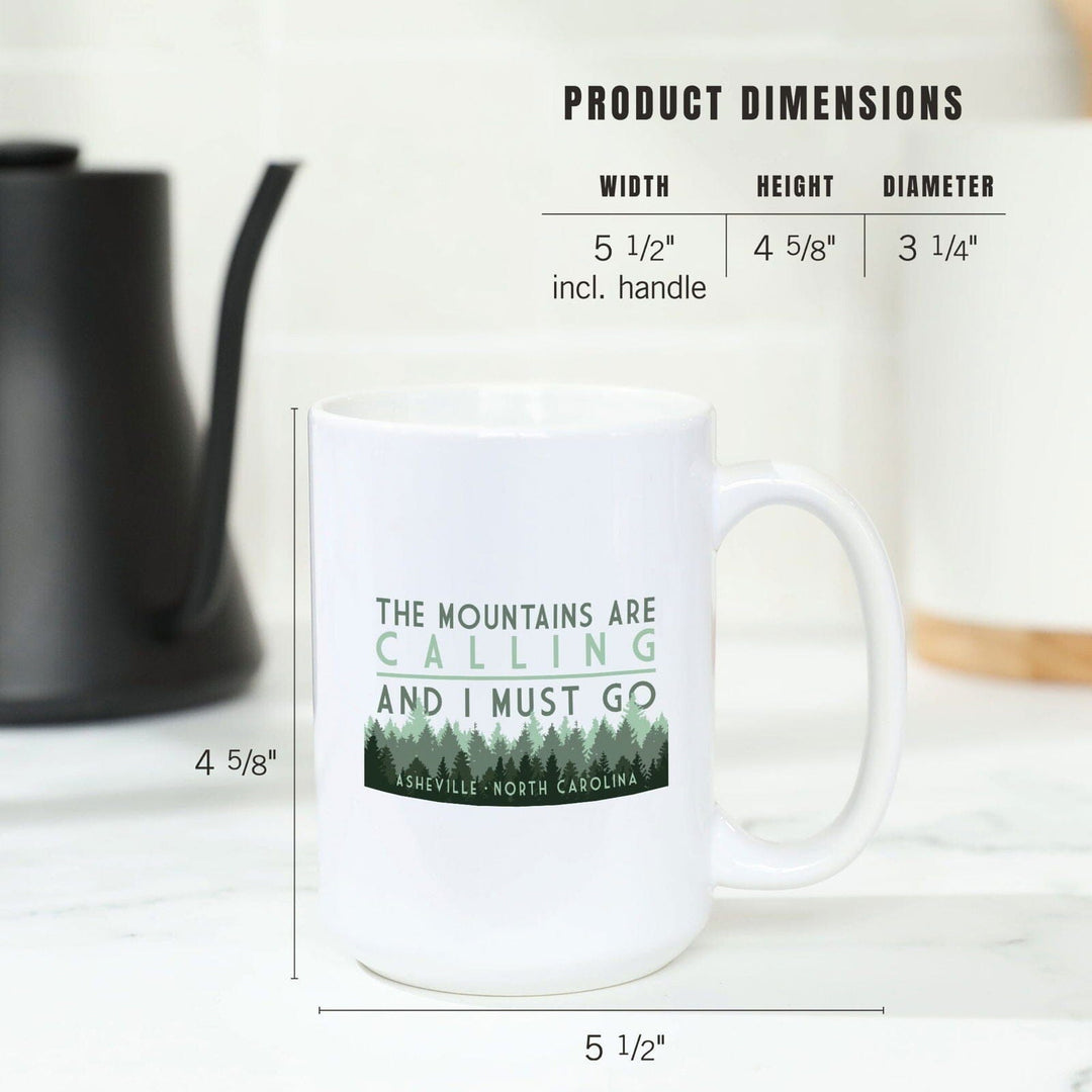Asheville, North Carolina, The Mountains Are Calling, Pine Trees, Lantern Press Artwork, Ceramic Mug Mugs Lantern Press 