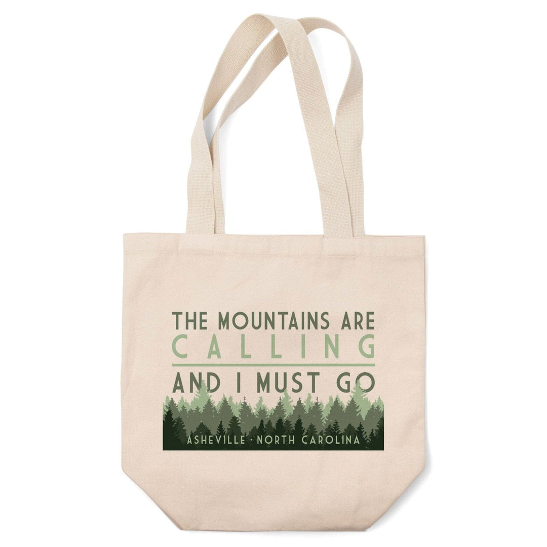 Asheville, North Carolina, The Mountains Are Calling, Pine Trees, Lantern Press Artwork, Tote Bag Totes Lantern Press 