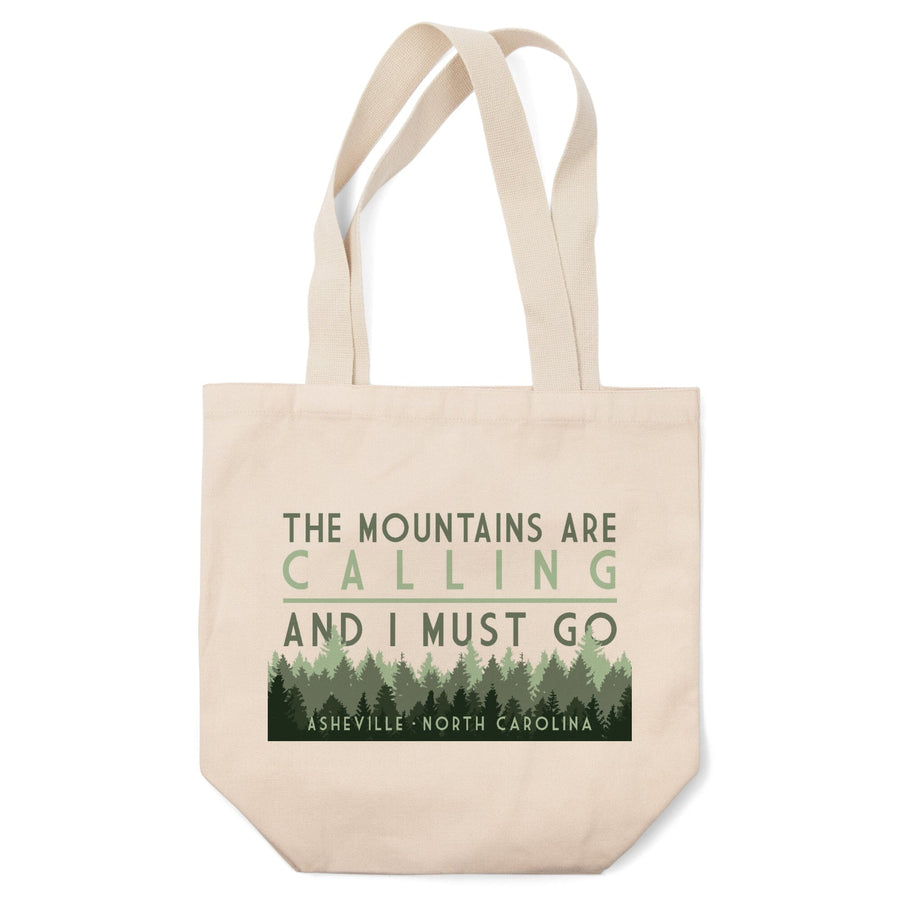 Asheville, North Carolina, The Mountains Are Calling, Pine Trees, Lantern Press Artwork, Tote Bag Totes Lantern Press 