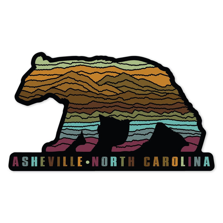 Asheville, North Carolina, Wander More, Bear, Contour, Vinyl Sticker Sticker Lantern Press 