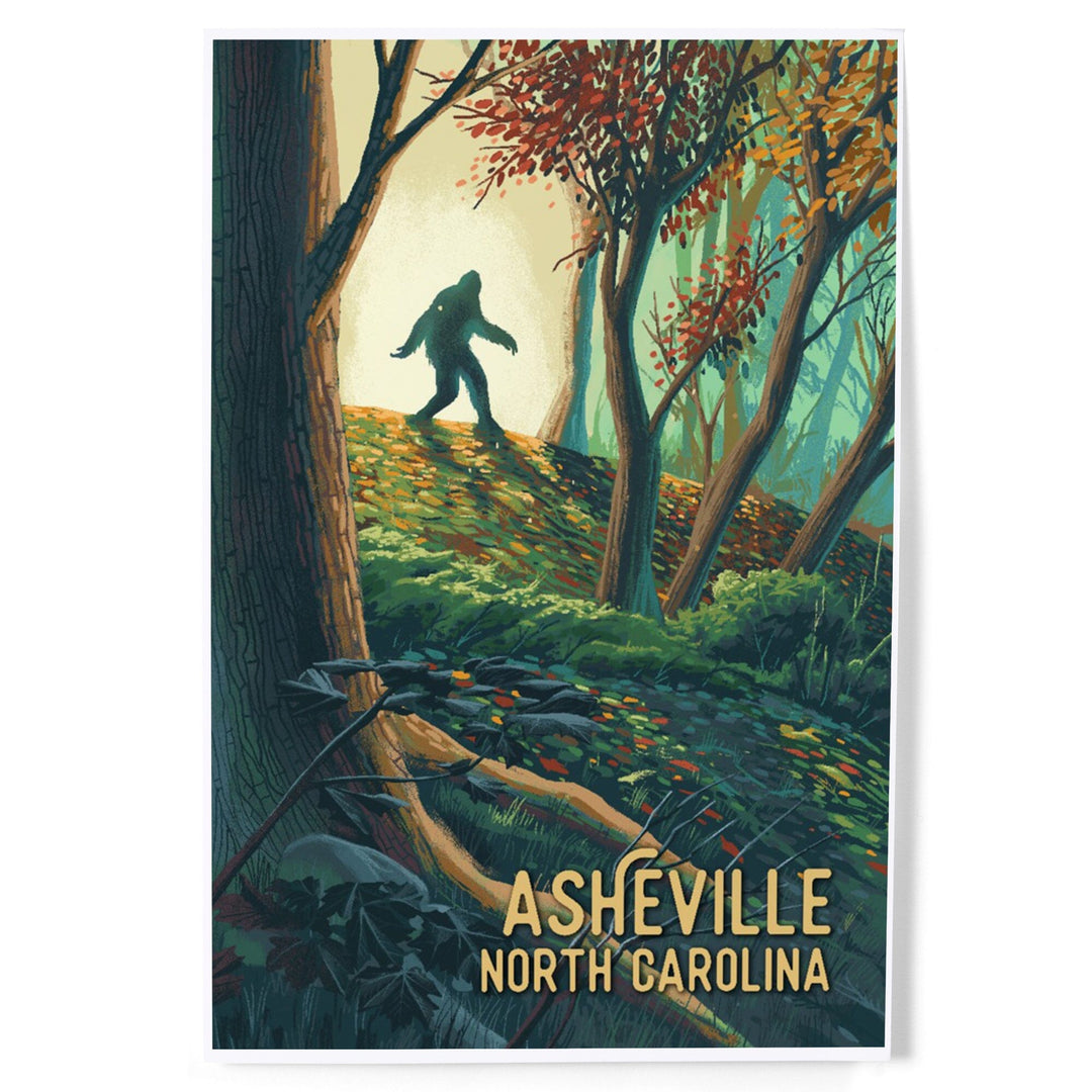 Asheville, North Carolina, Wanderer, Bigfoot in Forest, Art & Giclee Prints Art Lantern Press 