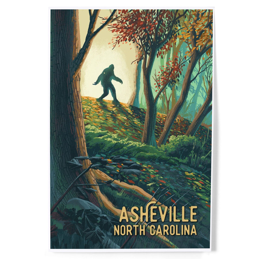 Asheville, North Carolina, Wanderer, Bigfoot in Forest, Art & Giclee Prints Art Lantern Press 