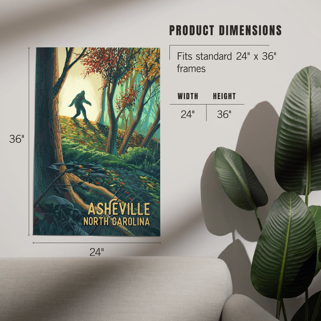 Asheville, North Carolina, Wanderer, Bigfoot in Forest, Art & Giclee Prints Art Lantern Press 