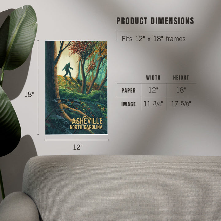 Asheville, North Carolina, Wanderer, Bigfoot in Forest, Art & Giclee Prints Art Lantern Press 