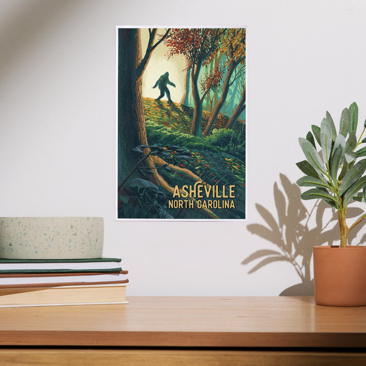 Asheville, North Carolina, Wanderer, Bigfoot in Forest, Art & Giclee Prints Art Lantern Press 