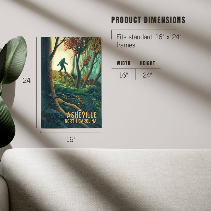Asheville, North Carolina, Wanderer, Bigfoot in Forest, Art & Giclee Prints Art Lantern Press 