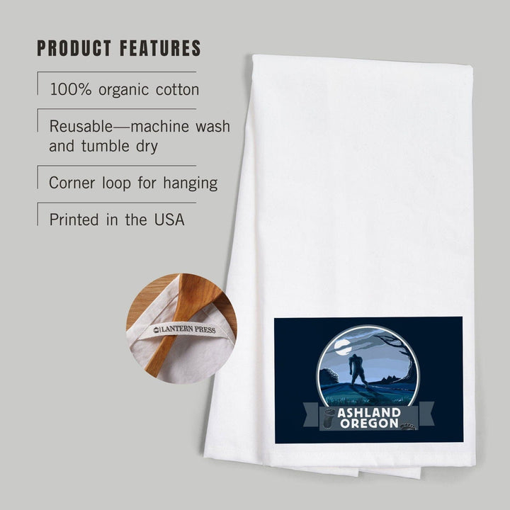 Ashland, Oregon, Bigfoot Country, Contour, Organic Cotton Kitchen Tea Towels Kitchen Lantern Press 