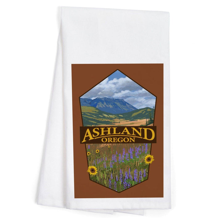 Ashland, Oregon, Field and Flowers, Contour, Organic Cotton Kitchen Tea Towels Kitchen Lantern Press 