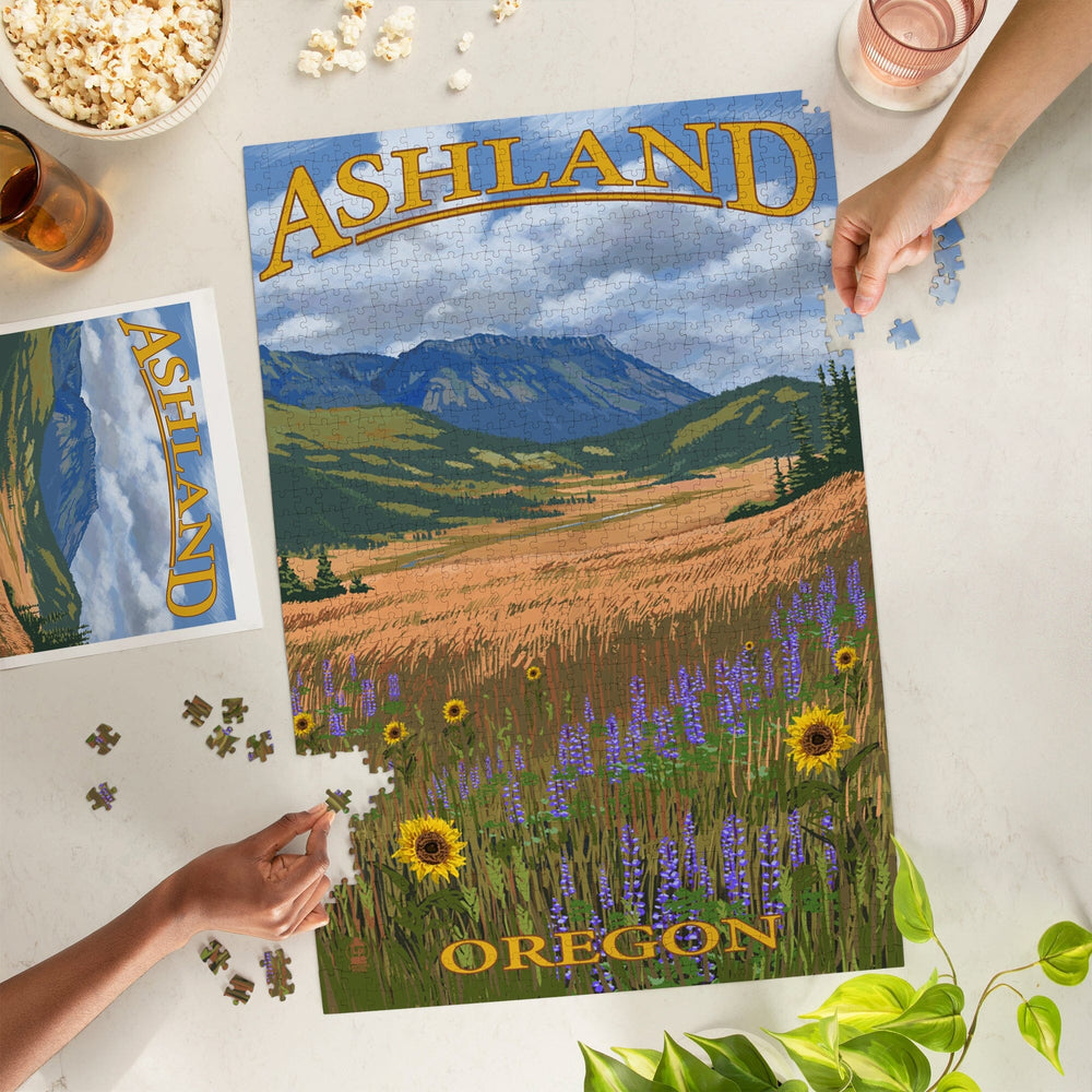 Ashland, Oregon, Field and Flowers, Jigsaw Puzzle Puzzle Lantern Press 