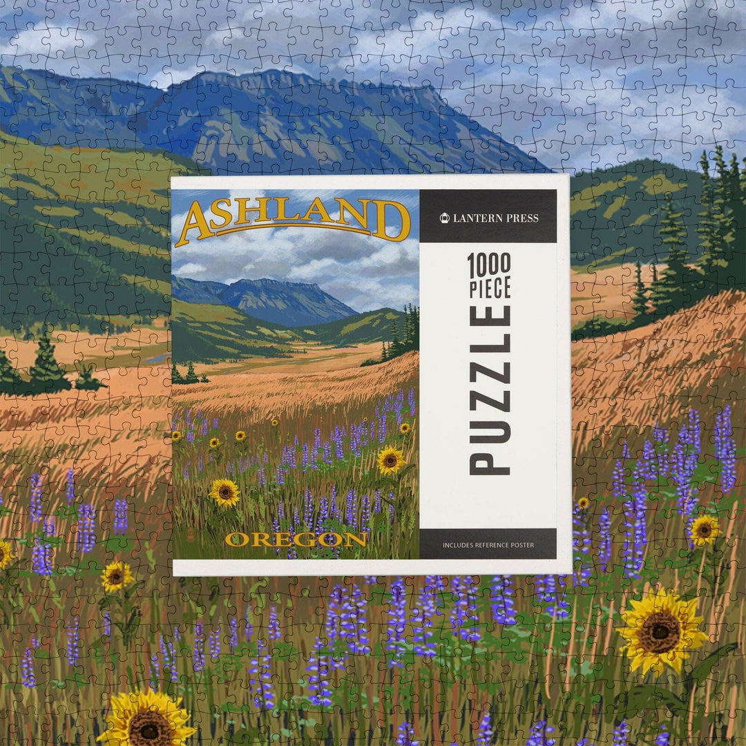 Ashland, Oregon, Field and Flowers, Jigsaw Puzzle Puzzle Lantern Press 