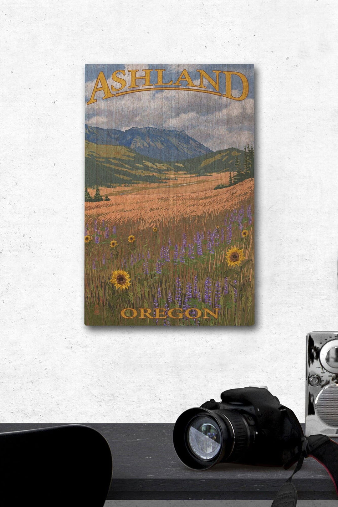 Ashland, Oregon, Field and Flowers, Lantern Press Poster, Wood Signs and Postcards Wood Lantern Press 12 x 18 Wood Gallery Print 