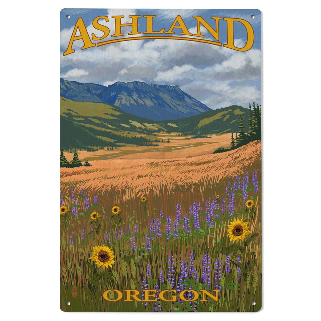 Ashland, Oregon, Field and Flowers, Lantern Press Poster, Wood Signs and Postcards Wood Lantern Press 