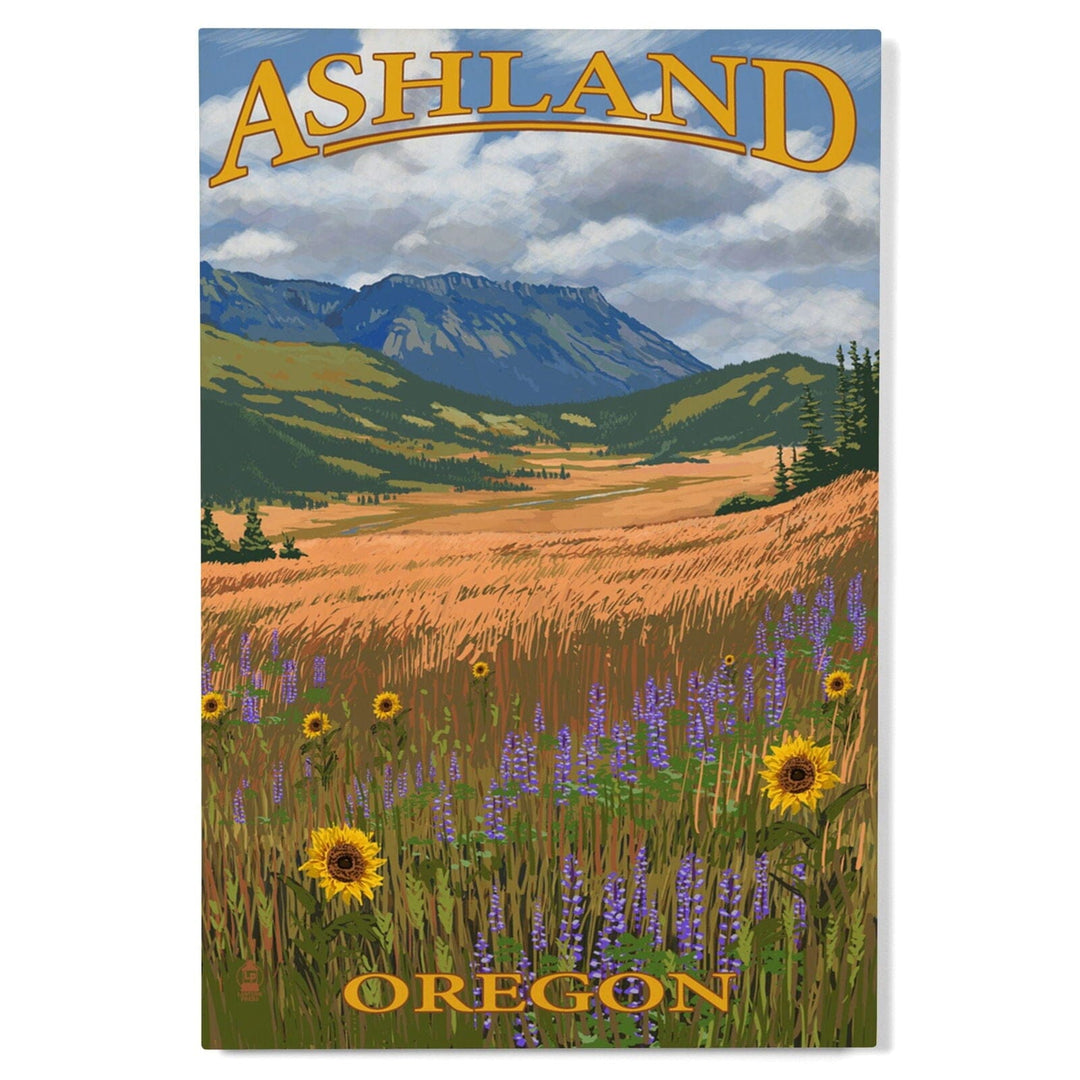 Ashland, Oregon, Field and Flowers, Lantern Press Poster, Wood Signs and Postcards Wood Lantern Press 