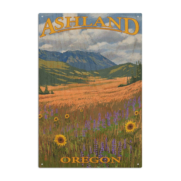 Ashland, Oregon, Field and Flowers, Lantern Press Poster, Wood Signs and Postcards Wood Lantern Press 6x9 Wood Sign 