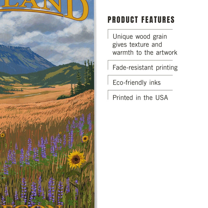 Ashland, Oregon, Field and Flowers, Lantern Press Poster, Wood Signs and Postcards Wood Lantern Press 